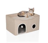 hjh LIVING Pawy EB Niche pliable pour chat d'intérieur avec planche à gratter et balle de jeu, grande surface de couchage, beige, 62 x 41 x 33 cm