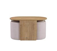 hjh LIVING Table basse, 2 tabourets, espace de rangement, blanc/noyer | Table de salon aspect bois avec espace de rangement caché et tabourets
