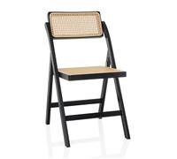hjh LIVING TUDELA Chaise pliante en bambou avec tressage viennois TUDELA Chaise pliante en bois de bambou Charge maximale 130 kg Dossier rotatif à 360° Noir/marron