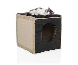 hjh LVING Kitty PAWBOX 2 Cabane pour chat pour la maison 50 x 60 x 55,5 cm - Lit pour chat - Charge maximale : 30 kg - Noir/chêne