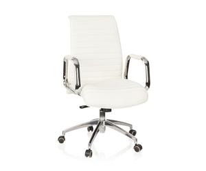 hjh OFFICE 600912 Fauteuil de Direction ASPERA 10 Cuir Blanc/Chrome Fauteuil de Bureau Haut de Gamme, Dossier moyennement Haut