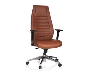 hjh OFFICE 600989 Fauteuil de Bureau VITORO PU Chaise de Bureau pivotant avec Dossier Haut, Accoudoirs Réglables, Simili-Cuir Marron