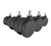 hjh OFFICE 619018 Lot de 5 roulettes ROLO NO-NOISE Noir 11mm x 75mm Roulettes de chaise pivotante pour moquette