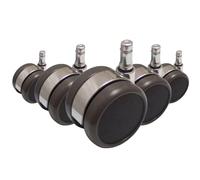 hjh OFFICE 619020 roulettes pour sols durs, roues chaise de bureau ROLO LUX 11mm/65mm noir, lot de 5, roulettes auto-freinantes en état non chargé, pour des parquets, stratifiés, carrelage