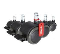 hjh OFFICE 619034 roulettes pour sols durs, Roues pour Chaise de Bureau Lot de 5 ROLO Stop 11mm/50mm avec Frein de stationnement, appropriées pour parquet, Sol stratifié, carrelage ou Sol carrelé