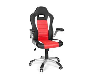 hjh OFFICE 621889 Fauteuil de Direction Game Sport Cuir synthétique Blanc/Noir/Rouge Chaise de Gaming Chaise de Bureau, accoudoirs repliables