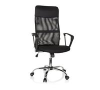 hjh OFFICE 621900 Chaise de Bureau Pure Net Noir avec accoudoirs et Dossier Haut, 131 x 64 x 60 cm
