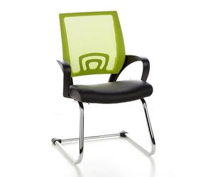 hjh OFFICE 650440 Chaise à piétement Luge Visto Net V Similicuir Noir/Vert Chaise Visiteur à Dossier résille