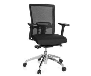 hjh OFFICE 657511 Chaise de Bureau, Fauteuil de Bureau Haut de Gamme Astra Base Noir pour Un Usage intensif, avec accoudoirs, Soutien Lombaire intégré au Dossier Moyen en Tissu Maille résistant,