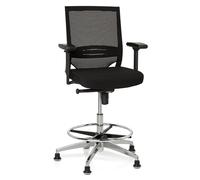hjh OFFICE 657550 Tabouret Technique, Tabouret de Travail à Patins Top Work 77 Noir pour Un Usage intensif, avec accoudoirs et Repose-Pieds, Profondeur de l'assise réglable, piètement Robuste