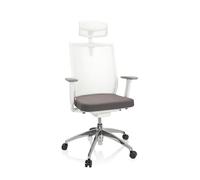 hjh OFFICE 657632 Siège de Travail Aspen White Pro Tissu Gris/Blanc Siège pivotant avec Appui-tête réglable en Hauteur, Dossier résille