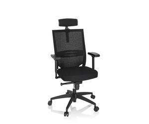 hjh OFFICE 657663 Bureau Professionnelle Porto Max High I Tissu Noir Chaise pivotante Ergonomique, Appui-tête et accoudoirs réglables