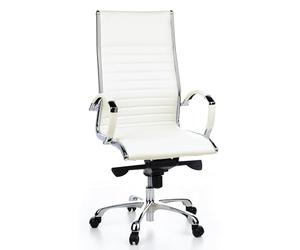hjh OFFICE 660510 Chaise de Bureau, Fauteuil de Direction Parma 20 Blanc en Cuir véritable pour Un Usage intensif, avec accoudoirs en Acier chromé, Dossier Haut et inclinable, piètement en alu