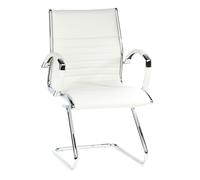 hjh OFFICE 660515 Siège de conférence Parma V Cuir Blanc/Chrome Chaise à piétement Luge Chaise Visiteur avec accoudoirs