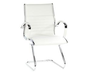 hjh OFFICE 660515 Siège de conférence Parma V Cuir Blanc/Chrome Chaise à piétement Luge Chaise Visiteur avec accoudoirs