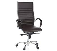 hjh OFFICE 660520 Chaise de Bureau, Fauteuil de Direction Parma 20 Marron en Cuir véritable pour Un Usage intensif, avec accoudoirs en Acier chromé, Dossier Haut et inclinable, piètement en alu
