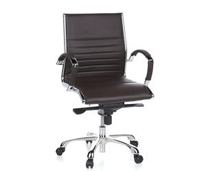 hjh OFFICE 660522 Chaise de Bureau, Fauteuil de Direction Parma 10 Marron en Cuir véritable pour Un Usage intensif, avec accoudoirs en Acier chromé, Dossier Moyen et inclinable, piètement en alu