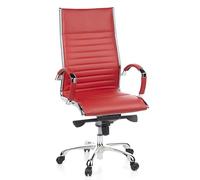 hjh OFFICE 660530 Chaise de Bureau, Fauteuil de Direction Parma 20 Rouge en Cuir véritable pour Un Usage intensif, avec accoudoirs en Acier chromé, Dossier Haut et inclinable, piètement en alu