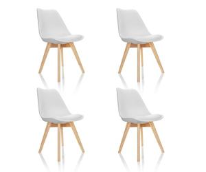 hjh OFFICE 661009 Ensemble de 4 chaises de Salle à Manger Scandi Plastique Blanc Pieds en hêtre Massif, Chaise rembourrée Design rétro