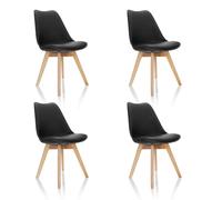 hjh OFFICE 661011 Set de 4 chaises de Salle à Manger Scandi Plastique Noir Pieds en hêtre Massif, Chaise rembourrée Design rétro