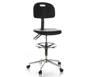 hjh OFFICE 665060 siège Technique, Tabouret de Travail Top Work 23 Noir en Mousse PU, Dossier réglable en Hauteur, piètement Robuste avec Repose-Pieds, Hauteur réglable de 61 à 86 cm