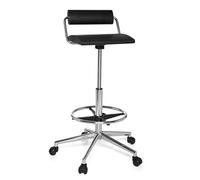 hjh OFFICE 665170 tabouret de travail, siège technique à roulettes TOP WORK 28 noir, siège pivotant sans accoudoirs avec petit dossier, piètement en acier chromé avec repose-pieds, hauteur de l'assise
