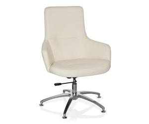 hjh OFFICE 670580 Fauteuil Lounge, Chaise Lounge Shake 300 Blanc, Assise Forme Coque revêtue de Simili Cuir, avec accoudoirs, piètement Stable en Acier chromé, siège pivotant, réglable en Hauteur