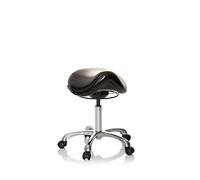 hjh OFFICE 702310 Tabouret de Travail Ortho Sit Similicuir Noir Tabouret Selle Ergonomique avec roulettes, Réglable en Hauteur