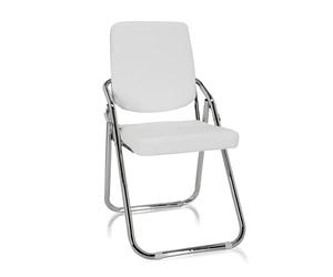 hjh OFFICE 706302 Chaise de conférence Pliante ESTO Similicuir Chaise Visiteur, Chaise Pliante Polyvalente, Blanc