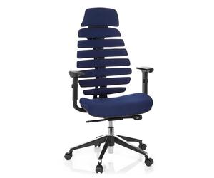 hjh OFFICE 714550 Chaise de Bureau Ergonomique Ergo Line II Pro Tissu Bleu avec Soutien Lombaire & Appui-tête