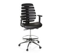 hjh OFFICE 714602 Ergo Line II Work Chaise de Travail en Cuir avec Repose-Pieds Hauteur réglable Noir