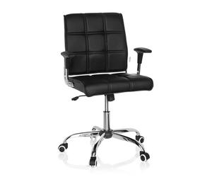 hjh OFFICE 719000 Chaise de Bureau, Chaise pivotante Ernesto Noir au Design rétro, avec accoudoirs, Dossier Dossier matelassé, inclinable, piètement en Acier chromé, réglable en Hauteur, Assise Large
