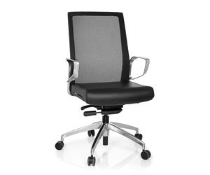 hjh OFFICE 720056 Chaise de Bureau, Chaise Bureau Provider Net Noir avec accoudoirs chromés, Dossier en Tissu Maille Respirant, Assise Confortable en Simili-Cuir, Facile d'entretien, piètement en alu