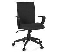 hjh OFFICE 723042 Chaise de Bureau, siège pivotant Soft Noir au Design futuriste, avec accoudoirs, mécanisme de basculement, Dossier Moyen, réglable en Hauteur, Noir, 44.00x54.00x104.00 cm