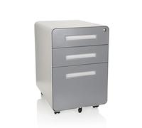 hjh OFFICE 743016 Caisson à roulettes Color Plus I Acier Blanc/Gris Armoire à tiroirs avec roulettes, dossiers Suspendus A4, verrouillable