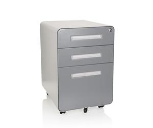 hjh OFFICE 743016 Caisson à roulettes Color Plus I Acier Blanc/Gris Armoire à tiroirs avec roulettes, dossiers Suspendus A4, verrouillable