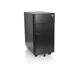 hjh OFFICE 743017 Caisson à roulettes étroit Color I Acier Noir Armoire à tiroirs avec roulettes, dossiers Suspendus A4, verrouillable