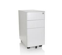 hjh OFFICE 743018 Caisson à roulettes étroit Color I Acier Blanc Armoire à tiroirs avec roulettes, dossiers Suspendus A4, verrouillable