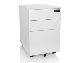 hjh OFFICE 743022 Caisson de Bureau sur roulettes et Serrure Color OS I Acier Blanc, Caisson de Rangement Mobile avec 3 tiroirs, Rangement de dossiers, Documents