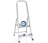 hjh OFFICE 801102 Escabeau Pliant Solide en Aluminium avec 2 marches et Barre de sécurité Charge Max. 150 kg Argenté