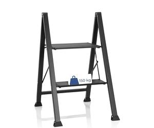hjh OFFICE 801204 Escabeau Pliable 2 marches Solid W5 Acier Escabeau, Charge Max. 150 kg, marchepied Pliable, Noir