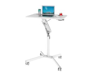 hjh OFFICE 802114 Bureau Debout Stand réglable en Hauteur VM-SU I Blanc Bureau Debout pour Ordinateur Portable avec roulettes & vérin à gaz, Hauteur jusqu'à 105 cm