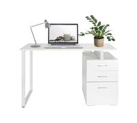 hjh OFFICE 821007 Bureau Blanc Easy Work V 120x50 cm Table d'ordinateur Moderne avec Caisson sur Pied, Facile d'entretien