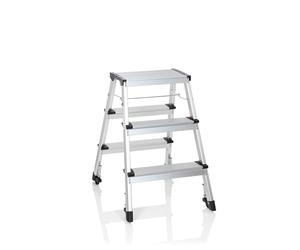 hjh OFFICE 830009 Solid IV Escabeau Pliable en Aluminium avec 3 marches Accessible des Deux côtés Charge maximale 150 kg Argenté