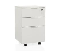 hjh OFFICE Caisson à roulettes avec 3 tiroirs DAVIK Meuble d'appoint Mobile, Armoire à dossiers avec roulettes, tiroir verrouillable, Blanc