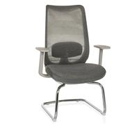 hjh OFFICE Chaise Cantilever Chaise Visiteur Ergonomique MILESTON V avec Support Lombaire et accoudoirs, Chaise pivotante Dossier en résille, Gris