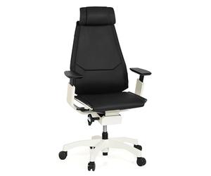 hjh OFFICE Chaise de Bureau Ergonomique GENIDIA Pro White Fauteuil de Bureau avec Support Lombaire et accoudoir réglable, Cuir Noir/Blanc 652863