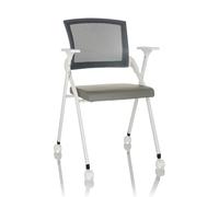 hjh OFFICE Chaise Visiteur Pliable Priority II W PU Chaise de conférence, Charge maximale 150kg, avec roulettes, Dossier résille, Gris