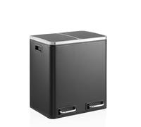 hjh OFFICE CLEAN IX Poubelle de tri sélectif à 2 compartiments de 15 l, à pédale, en métal, noire