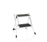hjh OFFICE Escabeau à 2 Marches en Acier, Marche-Pieds Pliable Solid W1 Marchepied Antidérapant pour Maison et Cuisine, Capacité 150 kg, avec Poignée, Blanc